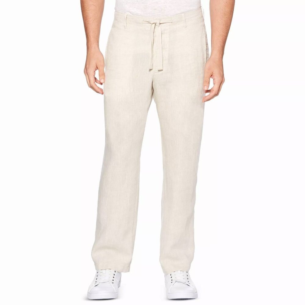 Perry Ellis Linen Drawstring Button Fly Lightweight Wedding Casual Pants *sz 42*